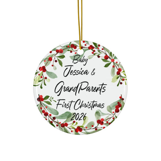 Grandparents First Christmas Ornament Personalized with Baby's Name & Birth Year