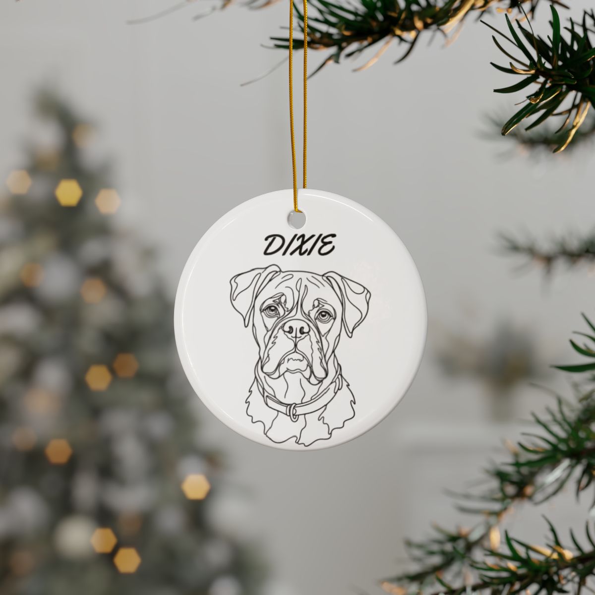 Personalized Single Line Dog Christmas Ornament – Custom Pet Photo & Name