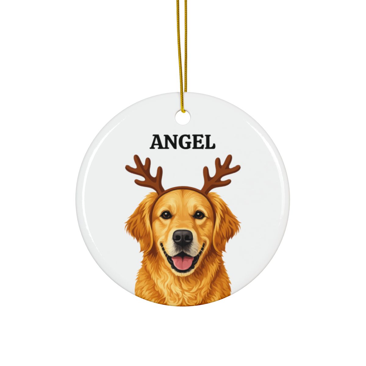 Personalized Dog Portrait Christmas Ornament with Reindeer Antlers
