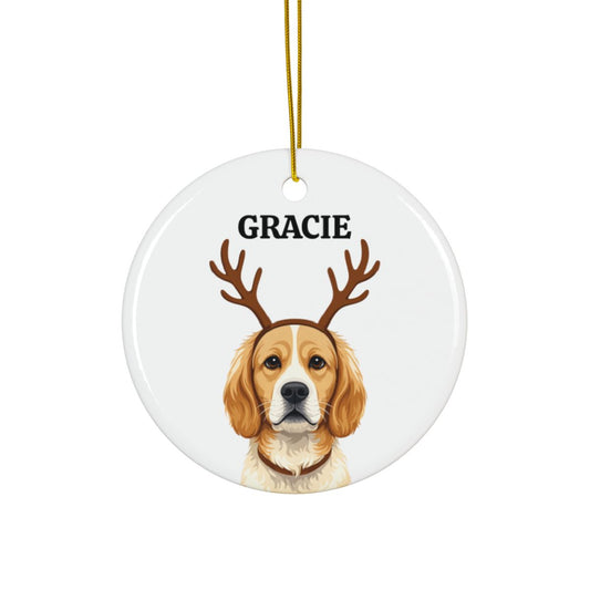 Personalized Dog Christmas Ornament with Reindeer Antlers