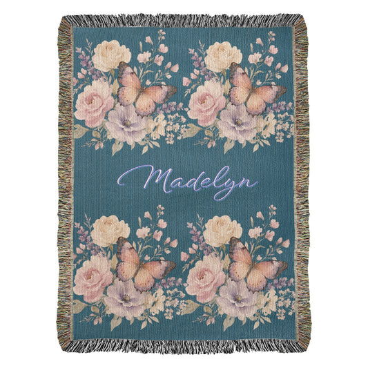 Personalized Daughter Blanket – Custom Name Floral & Butterfly Throw