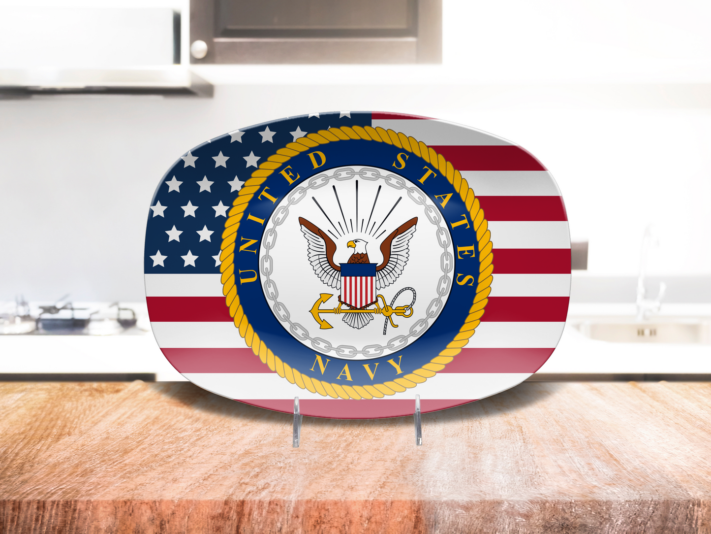 Patriotic USA Flag Navy Platter – Unbreakable Serving Tray for Veterans & Sailors