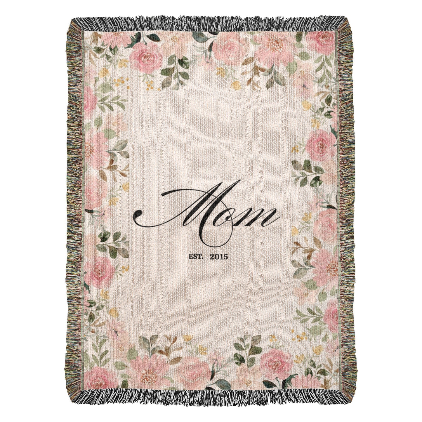 Personalized Mom Blanket with Year – Custom “Mom Est. [Year]” Floral Woven Throw – Meaningful Mother’s Day Gift
