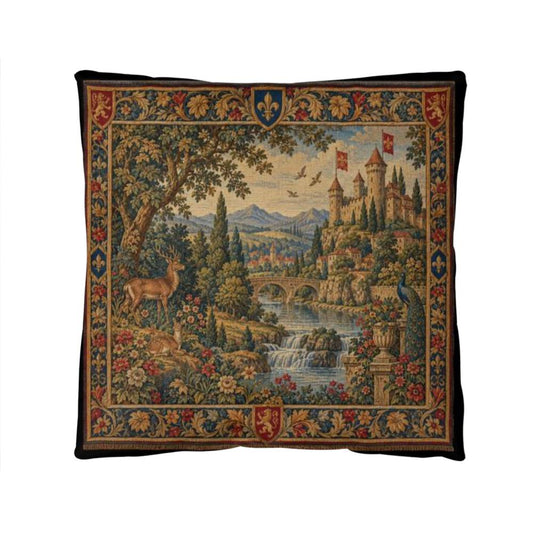Medieval Tapestry Pillow – Scenic Castle Throw Pillow