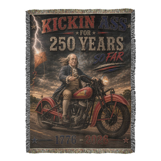 Kickin' Ass For 250 Years So Far – Ben Franklin "35" Indian Chief Motorcycle 1776–2026 Americana Gift for Dad