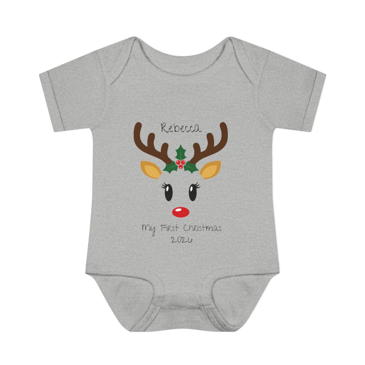🎄 Personalized Baby's First Christmas Bodysuit – Custom Name & Birth Year Reindeer