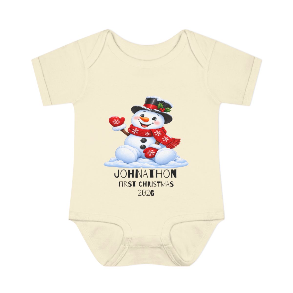 🎄Personalized Baby’s First Christmas Bodysuit – Frosty the Snowman, Custom Name & Birth Year