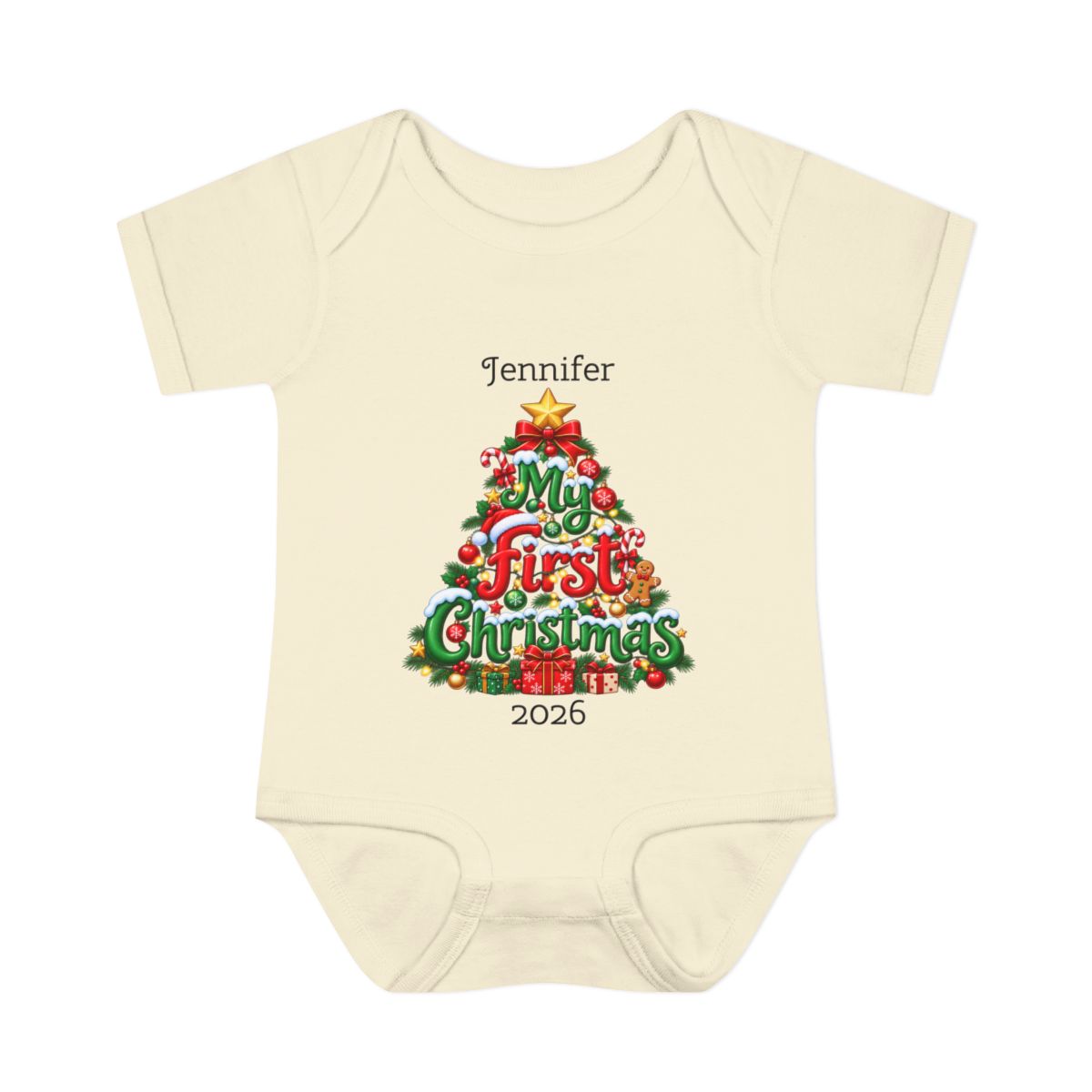 🎄Personalized Baby’s First Christmas Bodysuit – Custom Name & Birth Year Christmas Tree