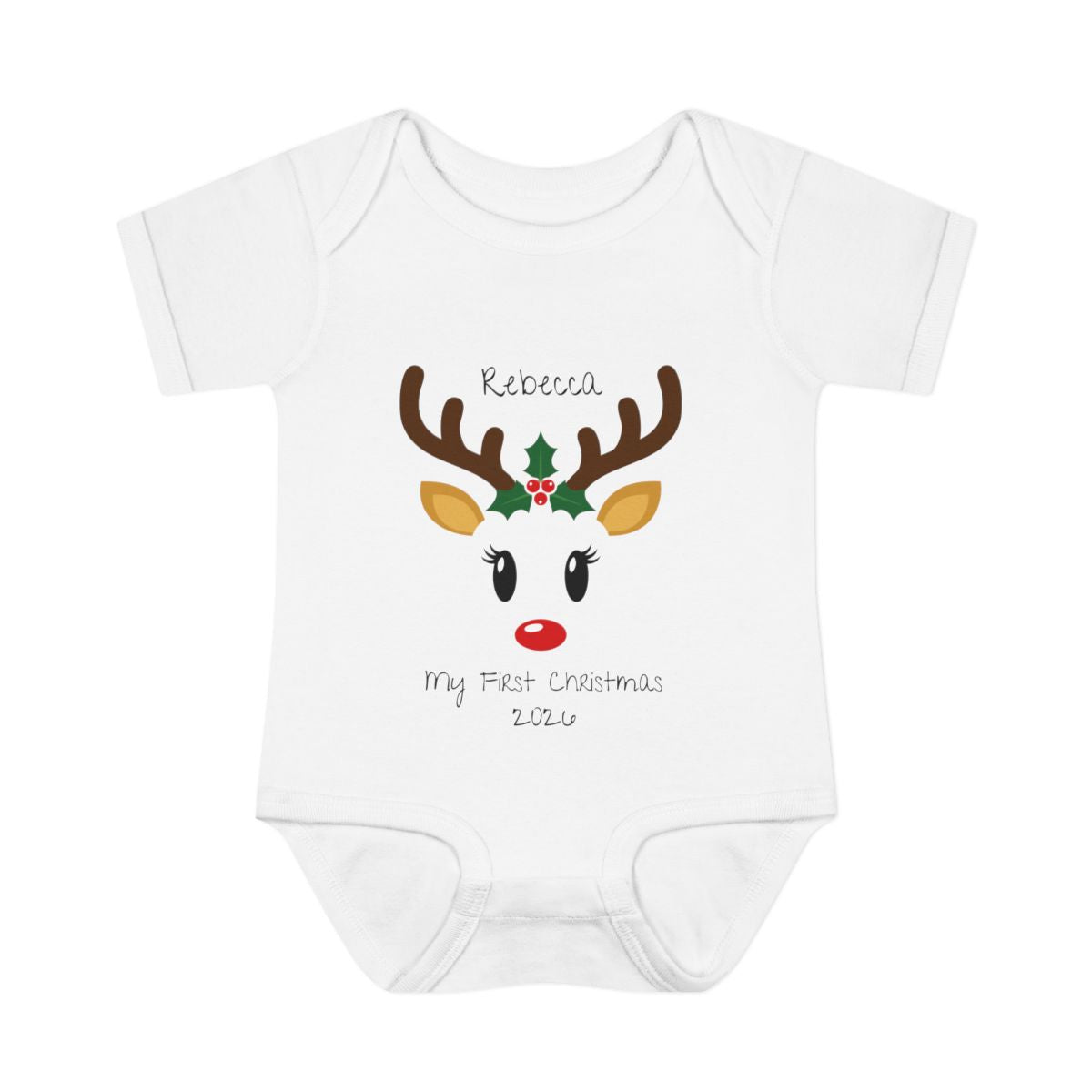 🎄 Personalized Baby's First Christmas Bodysuit – Custom Name & Birth Year Reindeer