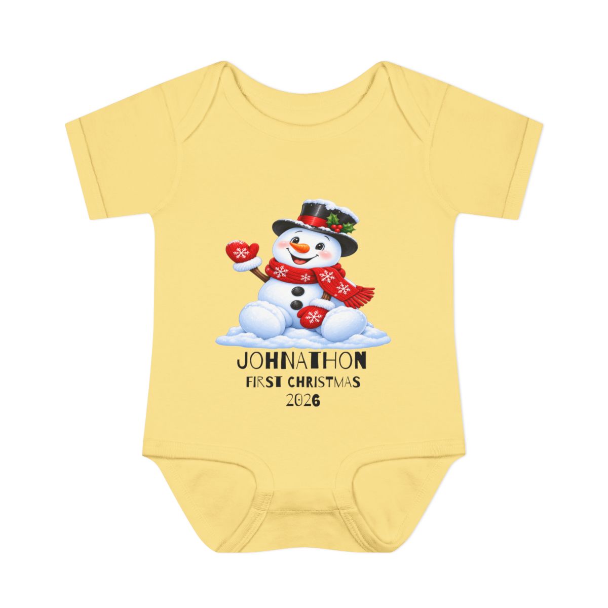 🎄Personalized Baby’s First Christmas Bodysuit – Frosty the Snowman, Custom Name & Birth Year