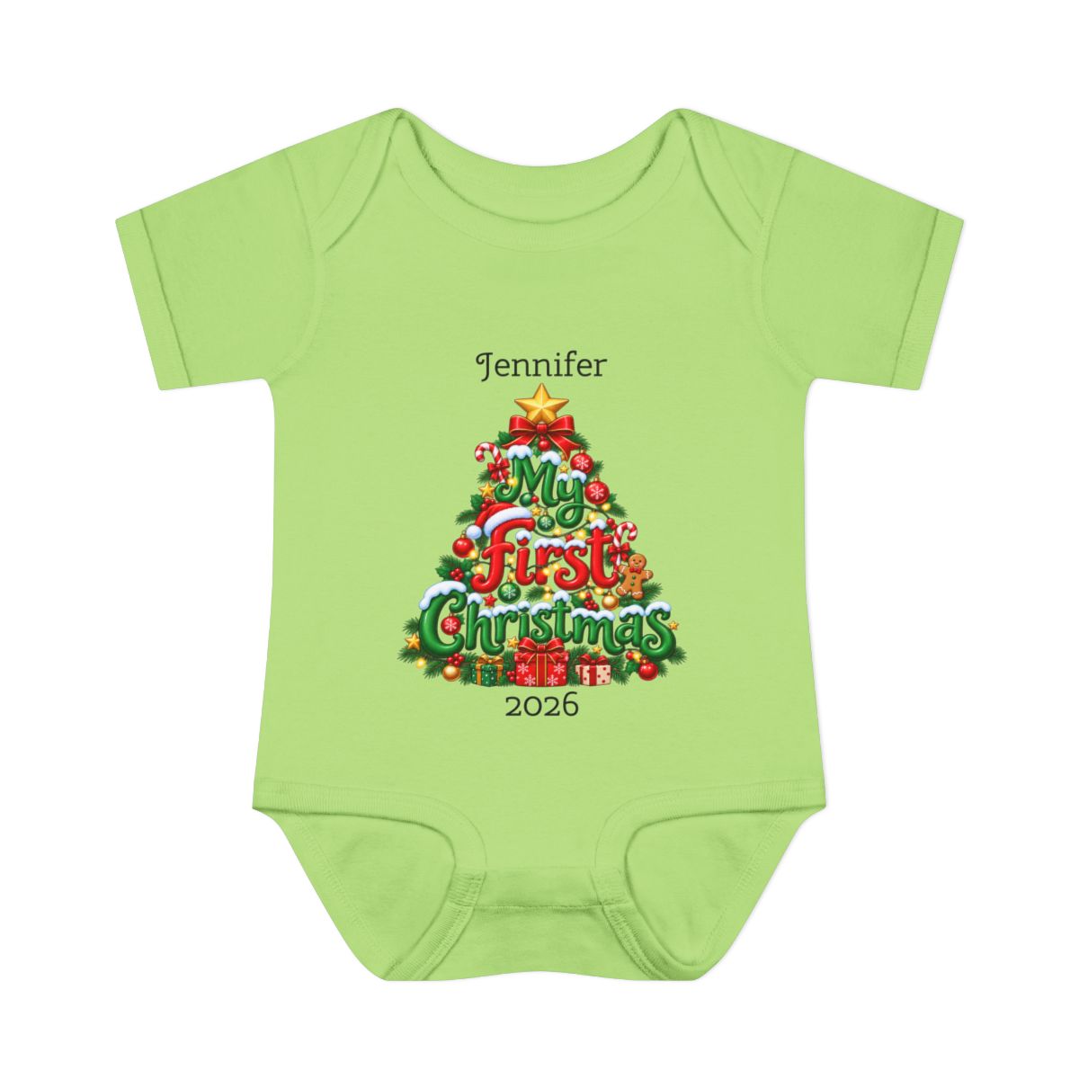🎄Personalized Baby’s First Christmas Bodysuit – Custom Name & Birth Year Christmas Tree