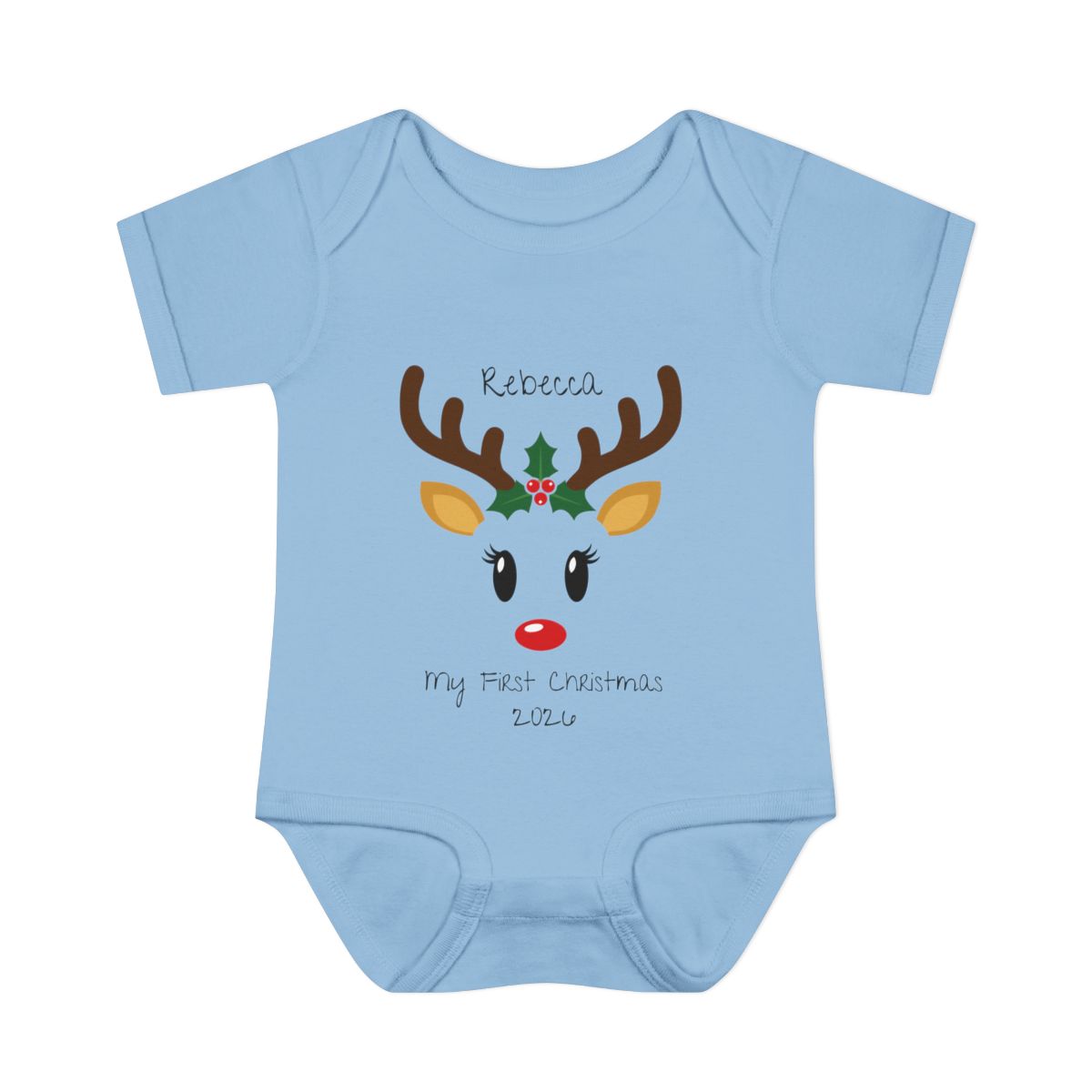 🎄 Personalized Baby's First Christmas Bodysuit – Custom Name & Birth Year Reindeer