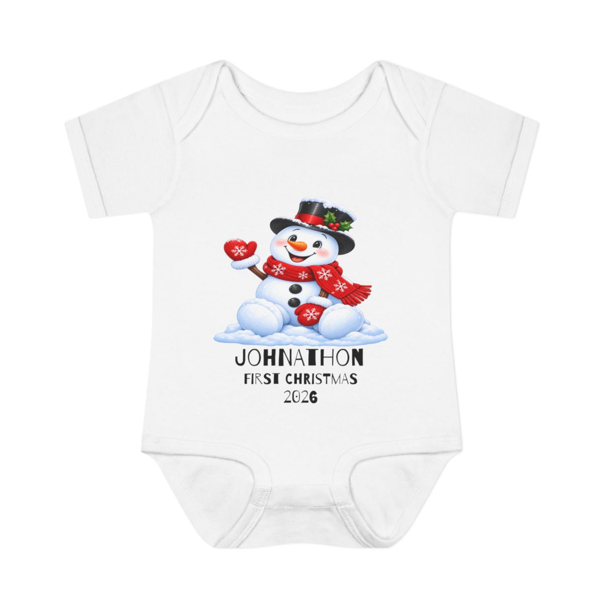 🎄Personalized Baby’s First Christmas Bodysuit – Frosty the Snowman, Custom Name & Birth Year