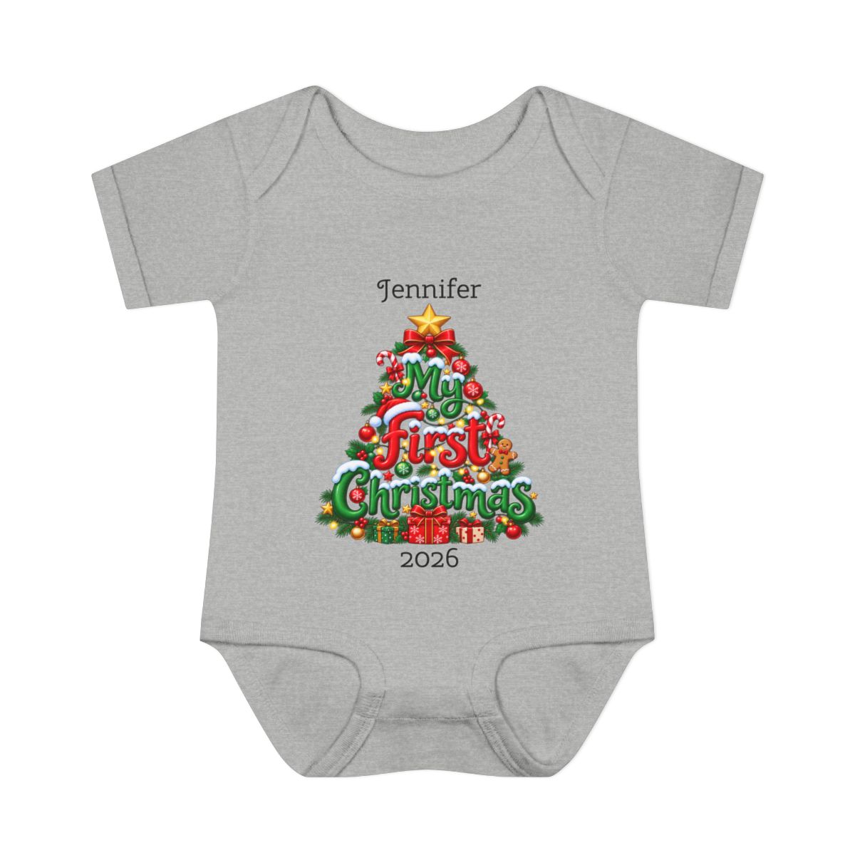 🎄Personalized Baby’s First Christmas Bodysuit – Custom Name & Birth Year Christmas Tree