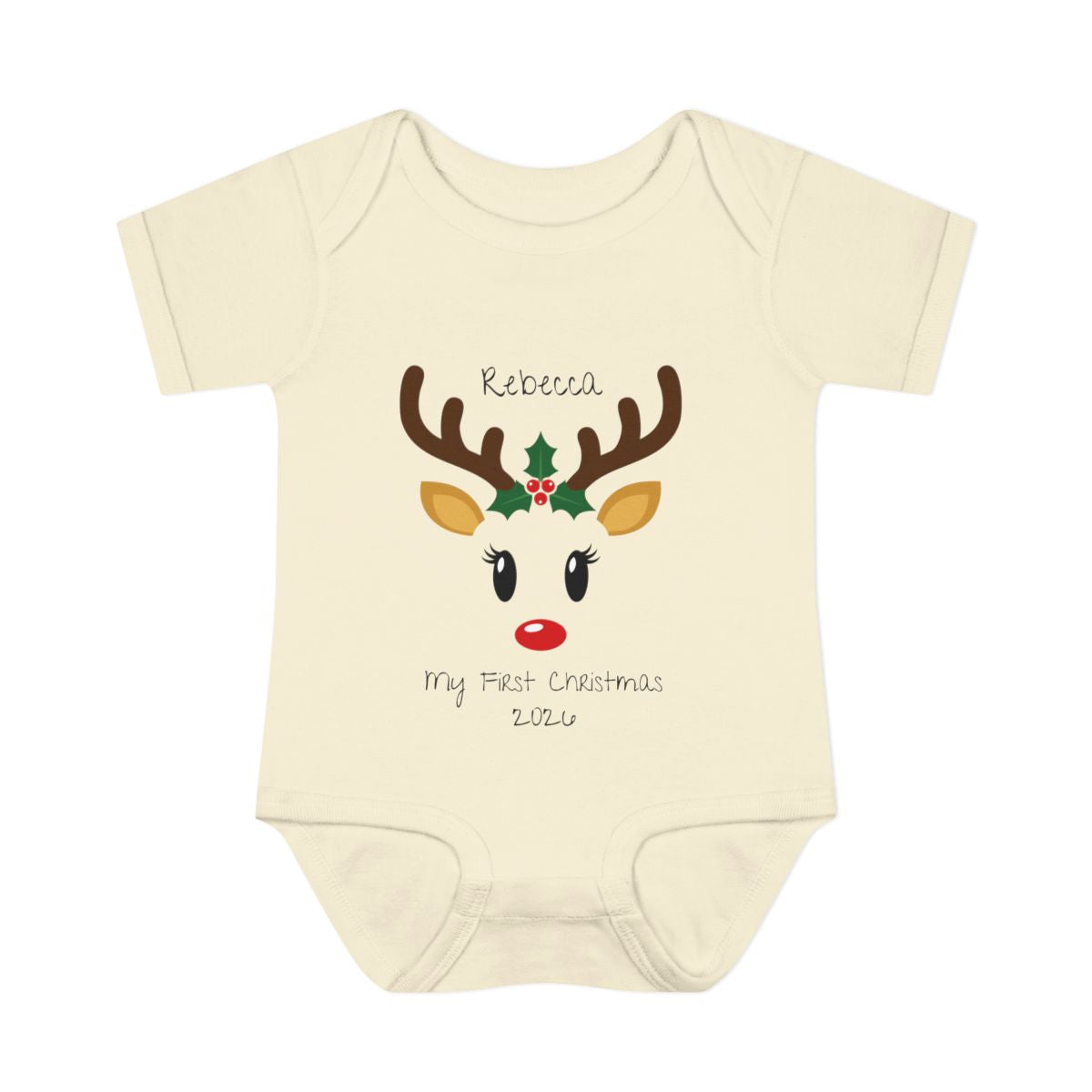 🎄 Personalized Baby's First Christmas Bodysuit – Custom Name & Birth Year Reindeer