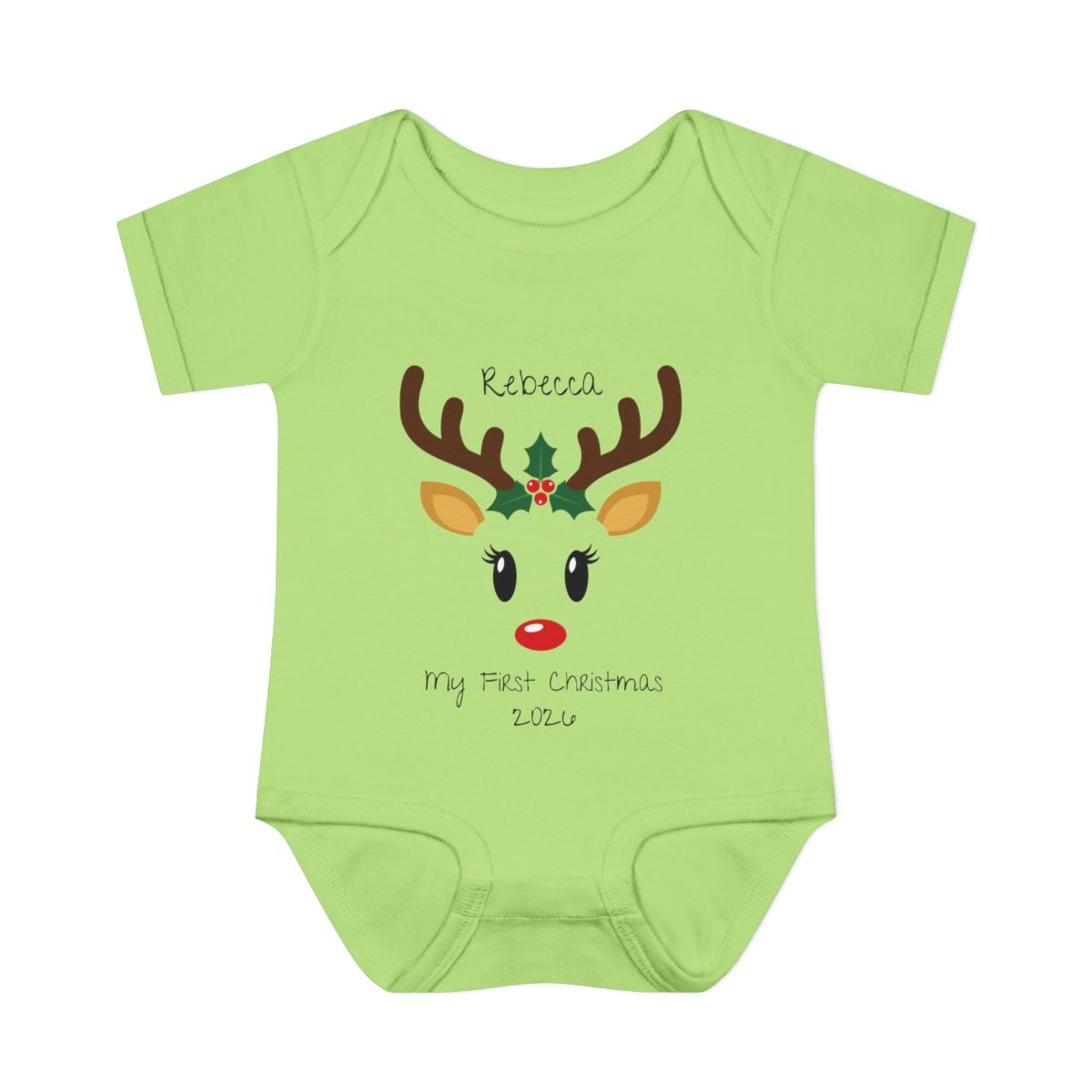 🎄 Personalized Baby's First Christmas Bodysuit – Custom Name & Birth Year Reindeer
