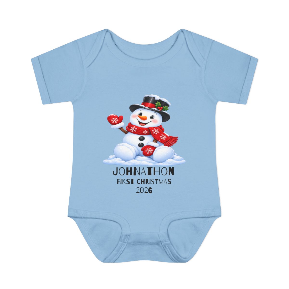 🎄Personalized Baby’s First Christmas Bodysuit – Frosty the Snowman, Custom Name & Birth Year