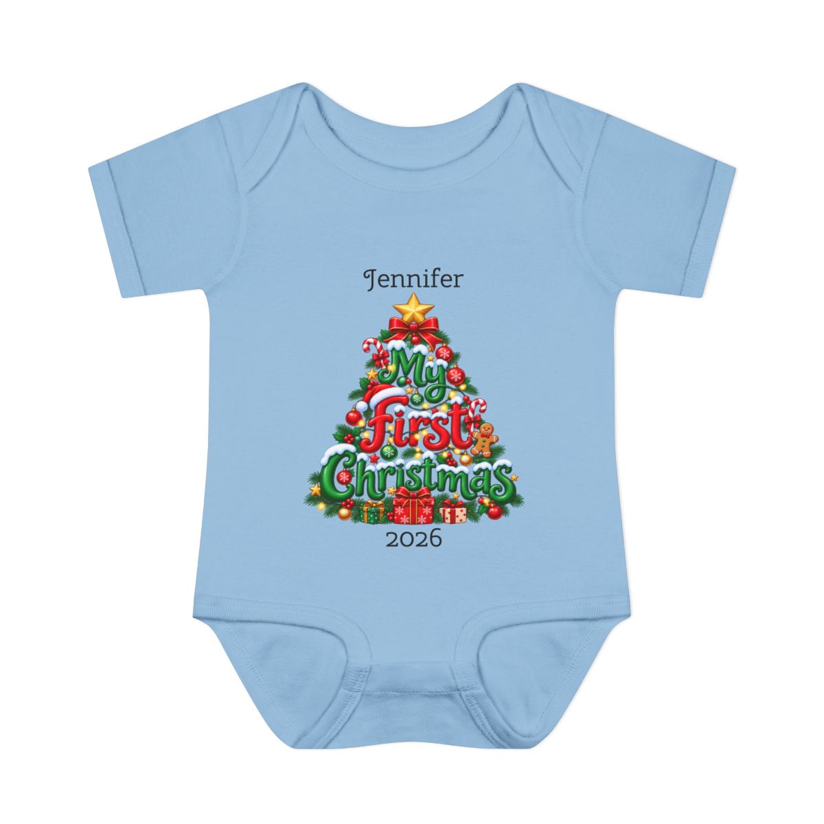 🎄Personalized Baby’s First Christmas Bodysuit – Custom Name & Birth Year Christmas Tree