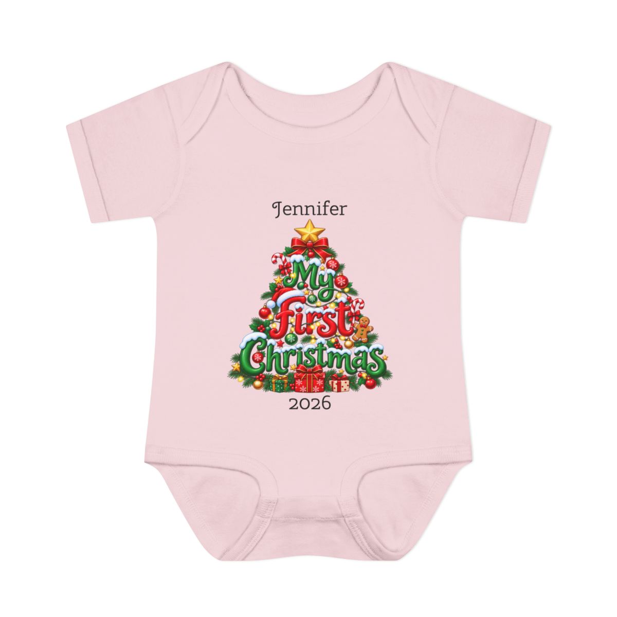 🎄Personalized Baby’s First Christmas Bodysuit – Custom Name & Birth Year Christmas Tree