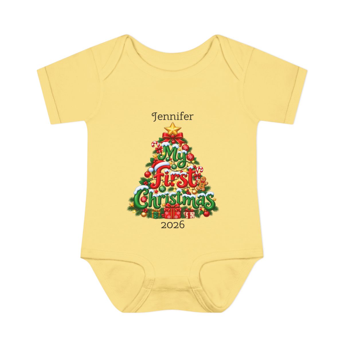 🎄Personalized Baby’s First Christmas Bodysuit – Custom Name & Birth Year Christmas Tree