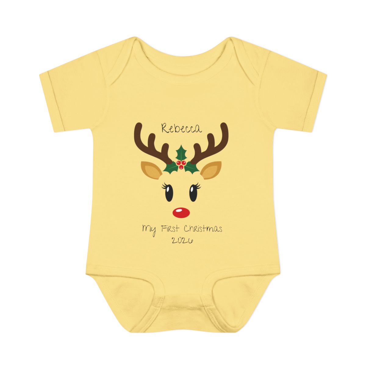 🎄 Personalized Baby's First Christmas Bodysuit – Custom Name & Birth Year Reindeer