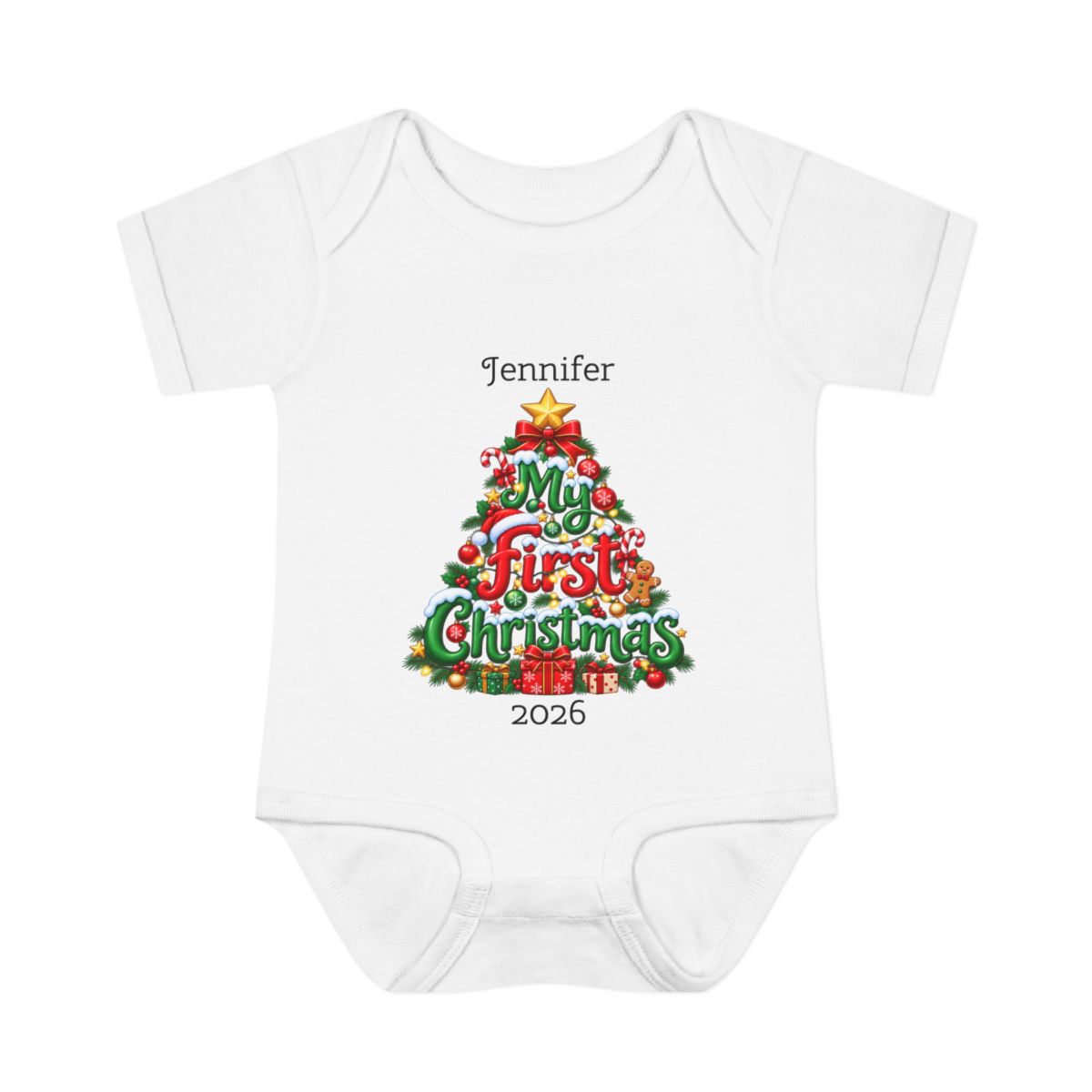 🎄Personalized Baby’s First Christmas Bodysuit – Custom Name & Birth Year Christmas Tree