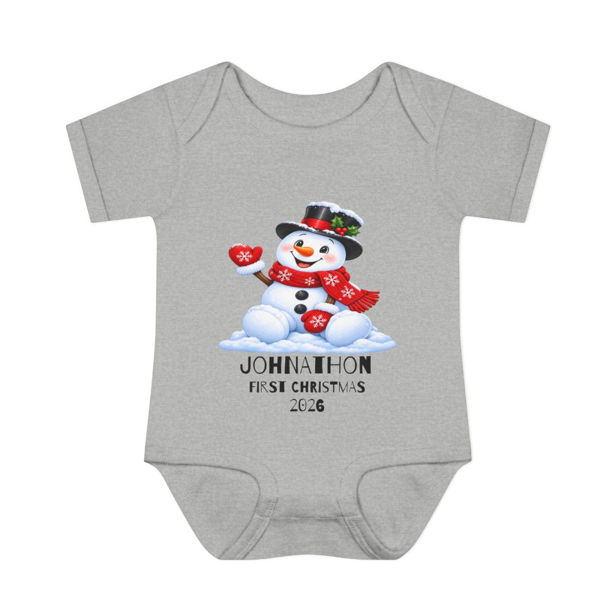🎄Personalized Baby’s First Christmas Bodysuit – Frosty the Snowman, Custom Name & Birth Year