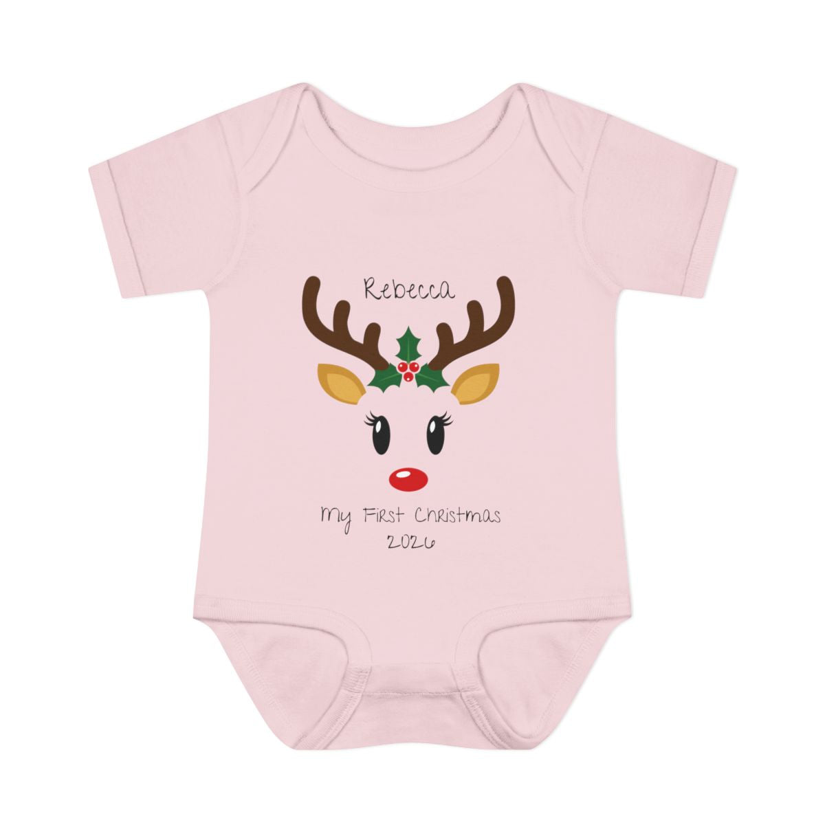 🎄 Personalized Baby's First Christmas Bodysuit – Custom Name & Birth Year Reindeer