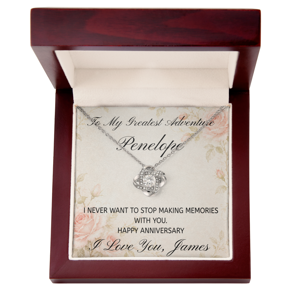 Personalized Love Knot Necklace - To My Greatest Adventure | Perfect Anniversary Gift for Wife from Husband