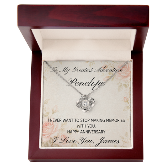 Personalized Love Knot Necklace - To My Greatest Adventure | Perfect Anniversary Gift for Wife from Husband
