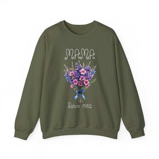 Personalized Mama Since Year Sweatshirt – Custom Birth Flower Mom Gift, Cozy Mother’s Day Pullover