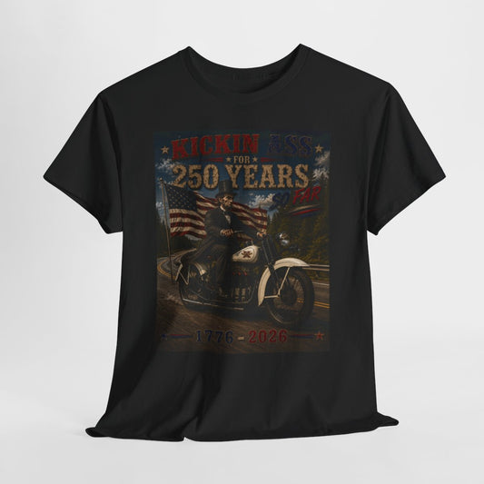 Kickin' Ass For 250 Years So Far – Abraham Lincoln "28" Henderson Inline Four Motorcycle 1776–2026 Gift for Dad
