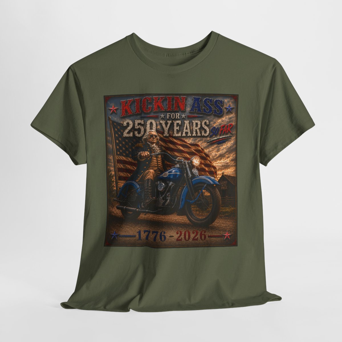Kickin’ Ass For 250 Years - George Washington "39" Harley Davidson Knucklehead Vintage Biker T-Shirt | Perfect Gift for Dads and Patriots