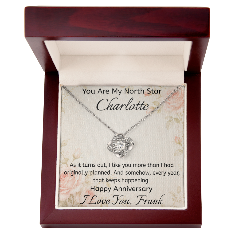 Personalized Love Knot Necklace - "You Are My North Star" - Perfect Anniversary Gift for Your Wife