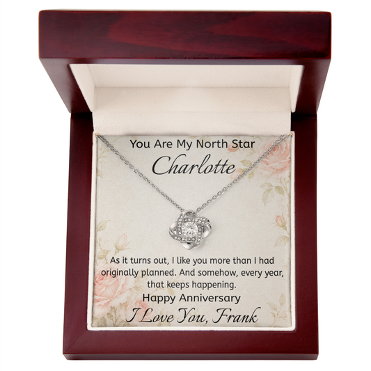 Personalized Love Knot Necklace - "You Are My North Star" - Perfect Anniversary Gift for Your Wife